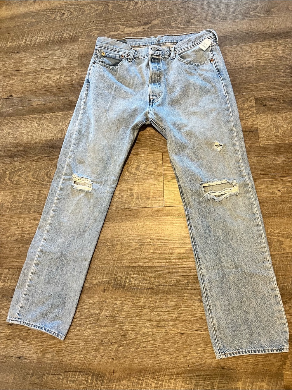 Mens Levi's 501 Light Blue Straight Leg Distressed Jeans